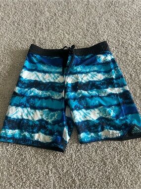 adidas Boys Blue Teal Wave Swim Trunks